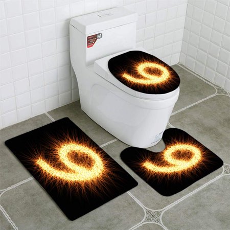 GOHAO Number 9 Composed from Lights Particles Isolated on Black 3 Piece Bathroom Rugs Set Bath Rug Contour Mat and Toilet Lid Cover