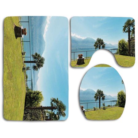 GOHAO Ocean View Forest Scenery Palm Trees Mountain Terrace Sky 3 Piece Bathroom Rugs Set Bath Rug Contour Mat and Toilet Lid Cover