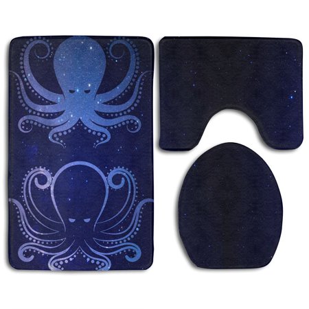 GOHAO Octopus Starry Sky 3 Piece Bathroom Rugs Set Bath Rug Contour Mat and Toilet Lid Cover
