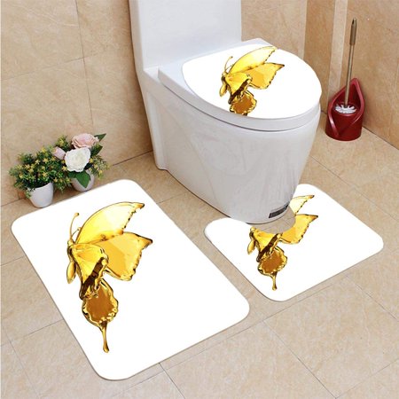 GOHAO Oil Butterfly 3 Piece Bathroom Rugs Set Bath Rug Contour Mat and Toilet Lid Cover