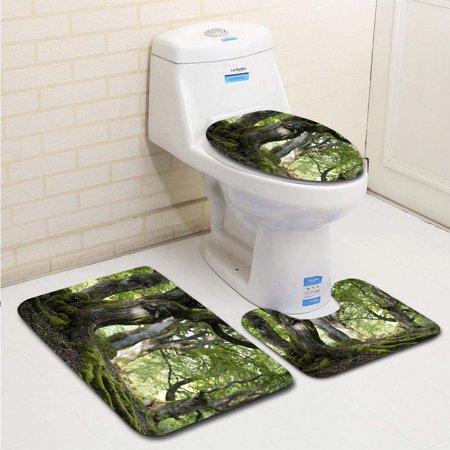 GOHAO Old Beech Forest in Spring 3 Piece Bathroom Rugs Set Bath Rug Contour Mat and Toilet Lid Cover