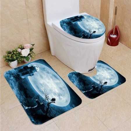 GOHAO Old Castle 3 Piece Bathroom Rugs Set Bath Rug Contour Mat and Toilet Lid Cover