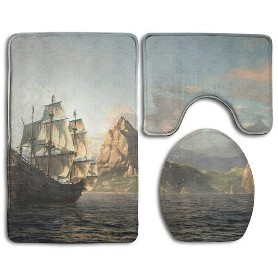 GOHAO Old Pirate Sailing Ships Navigation 3 Piece Bathroom Rugs Set Bath Rug Contour Mat and Toilet Lid Cover