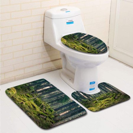 GOHAO Old primeval Forest Nice s Shadows 3 Piece Bathroom Rugs Set Bath Rug Contour Mat and Toilet Lid Cover