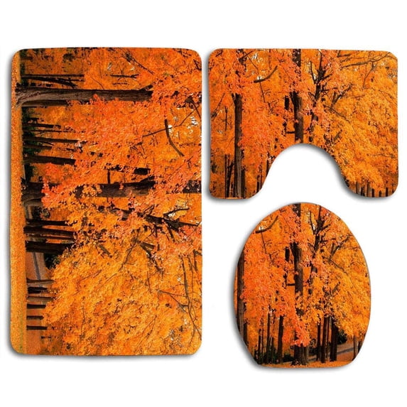 GOHAO Orange Fall Autumn Tree 3 Piece Bathroom Rugs Set Bath Rug Contour Mat and Toilet Lid Cover