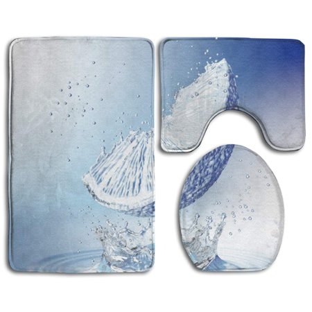 GOHAO Orange Fruit Water Drops 3 Piece Bathroom Rugs Set Bath Rug Contour Mat and Toilet Lid Cover