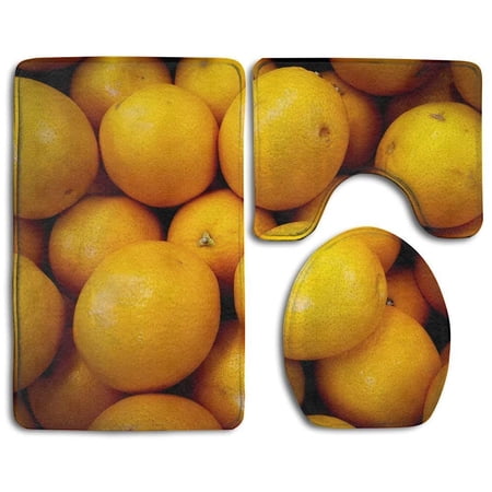 GOHAO Orange Fruits 3 Piece Bathroom Rugs Set Bath Rug Contour Mat and Toilet Lid Cover