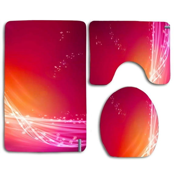 GOHAO Orange Pink Lines Abstract 3 Piece Bathroom Rugs Set Bath Rug Contour Mat and Toilet Lid Cover