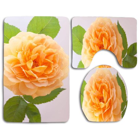 GOHAO Orange Rose 3 Piece Bathroom Rugs Set Bath Rug Contour Mat and Toilet Lid Cover