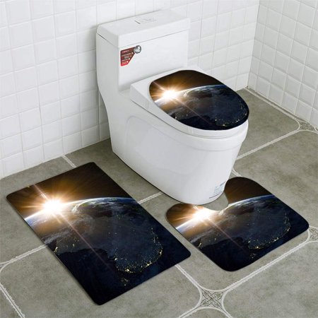 GOHAO Orbital View on Earth from Space 3 Piece Bathroom Rugs Set Bath Rug Contour Mat and Toilet Lid Cover