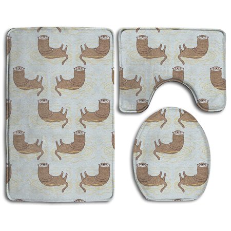 GOHAO Otter 3 Piece Bathroom Rugs Set Bath Rug Contour Mat and Toilet Lid Cover