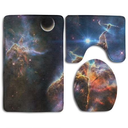 GOHAO Outer Space Stars 3 Piece Bathroom Rugs Set Bath Rug Contour Mat and Toilet Lid Cover