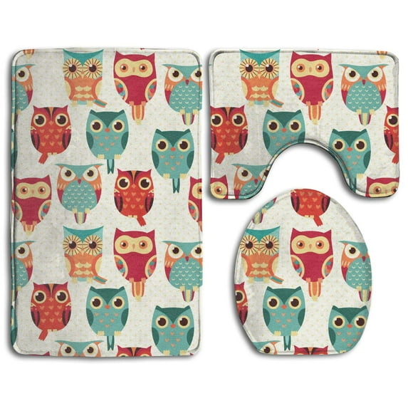 GOHAO Owl Off-White Flannel Bath Rugs, 3' x 2' (3 Pieces)