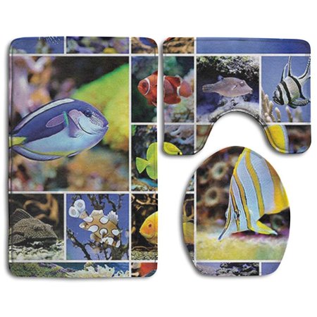 GOHAO Owl and CEANake Bath Rug Set Bathroom Rug Contour Lid Cover 3 Piece Bathroom Rugs Set Bath Rug Contour Mat and Toilet Lid Cover