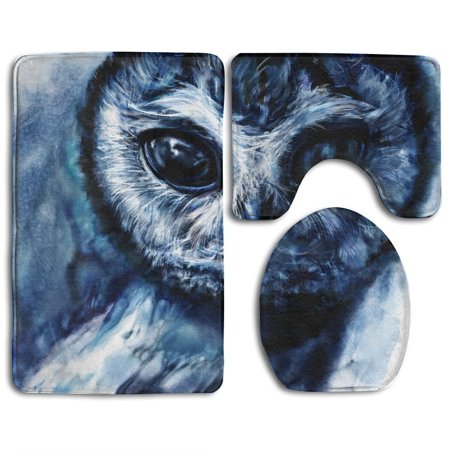 GOHAO Owls Painting Art 3 Piece Bathroom Rugs Set Bath Rug Contour Mat and Toilet Lid Cover