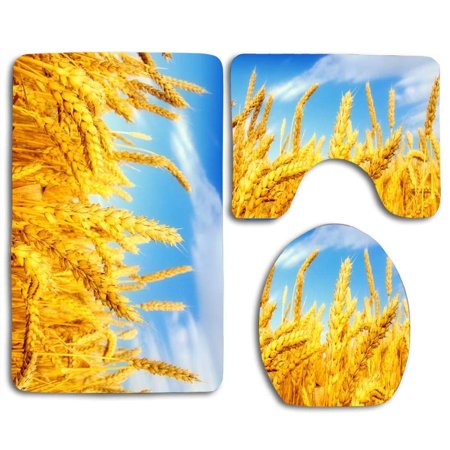 GOHAO Paddy Field 3 Piece Bathroom Rugs Set Bath Rug Contour Mat and Toilet Lid Cover