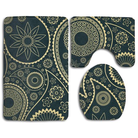 GOHAO Paisley Shapes 3 Piece Bathroom Rugs Set Bath Rug Contour Mat and Toilet Lid Cover