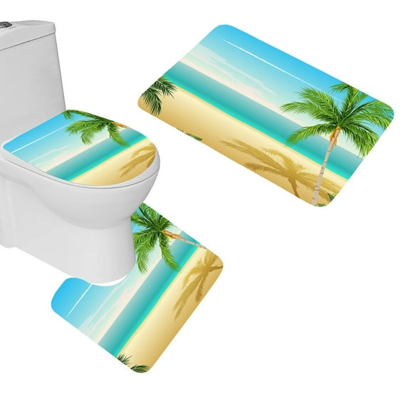 GOHAO Palm Trees 3 Piece Bathroom Rugs Set Bath Rug Contour Mat and Toilet Lid Cover