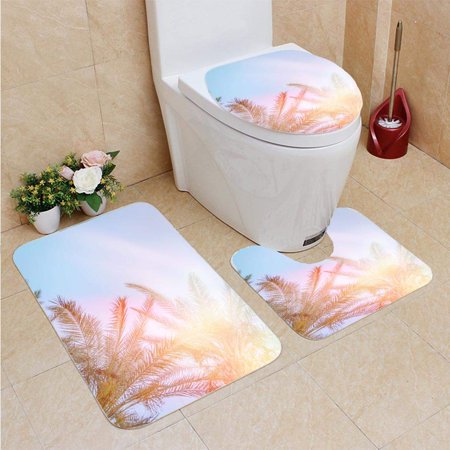 GOHAO Palm Trees Against Sky 3 Piece Bathroom Rugs Set Bath Rug Contour Mat and Toilet Lid Cover
