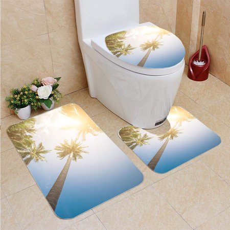 GOHAO Palm Trees Sun Hot Equator Nature Landscape Tropical 3 Piece Bathroom Rugs Set Bath Rug Contour Mat and Toilet Lid Cover