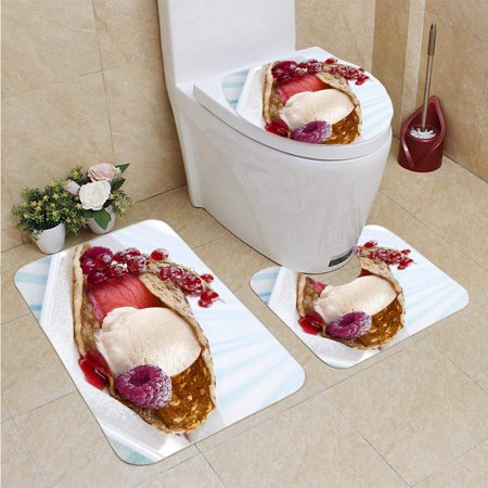 GOHAO Pancake ice Cream 3 Piece Bathroom Rugs Set Bath Rug Contour Mat and Toilet Lid Cover