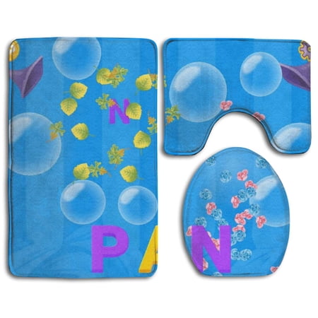 GOHAO Panda Bubble Castle 3 Piece Bathroom Rugs Set Bath Rug Contour Mat and Toilet Lid Cover