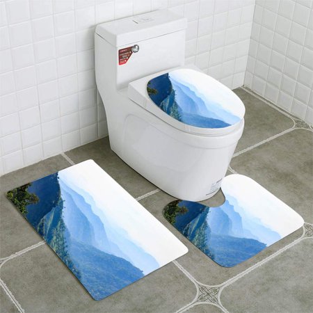 GOHAO Panoramic Mountain View 3 Piece Bathroom Rugs Set Bath Rug Contour Mat and Toilet Lid Cover