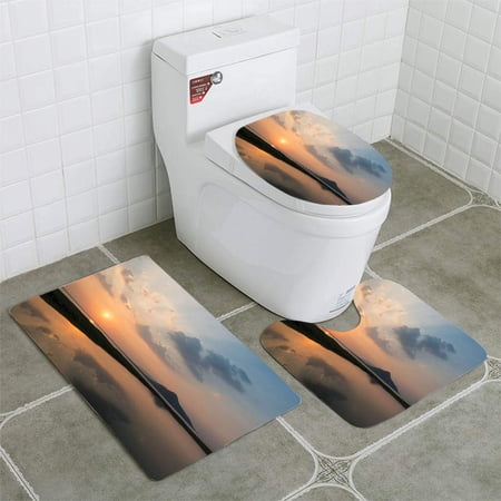 GOHAO Panoramic Mountain and Sun Landscape in Lake Nature 3 Piece Bathroom Rugs Set Bath Rug Contour Mat and Toilet Lid Cover