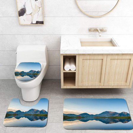 GOHAO Panoramic View Kamenitsa Peak and Tevno Lake Pirin Mountain 3 Piece Bathroom Rugs Set Bath Rug Contour Mat and Toilet Lid Cover
