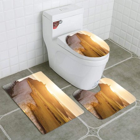 GOHAO Panoramic View Seven Sisters Cliffs at Sunset 3 Piece Bathroom Rugs Set Bath Rug Contour Mat and Toilet Lid Cover