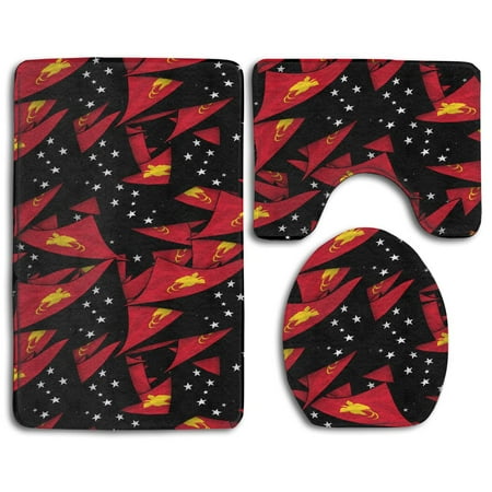 GOHAO Papua New Guinea Flag Wave Collage 3 Piece Bathroom Rugs Set Bath Rug Contour Mat and Toilet Lid Cover