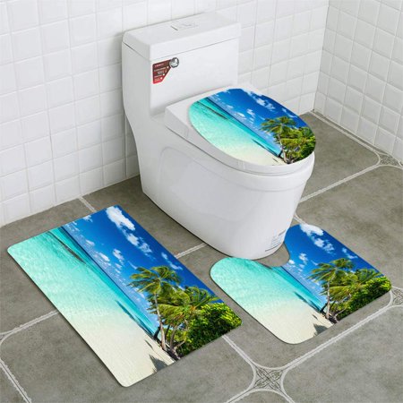 GOHAO Paradise Beach 3 Piece Bathroom Rugs Set Bath Rug Contour Mat and Toilet Lid Cover