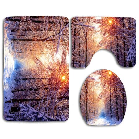 GOHAO Parent 3 Piece Bathroom Rugs Set Bath Rug Contour Mat and Toilet Lid Cover