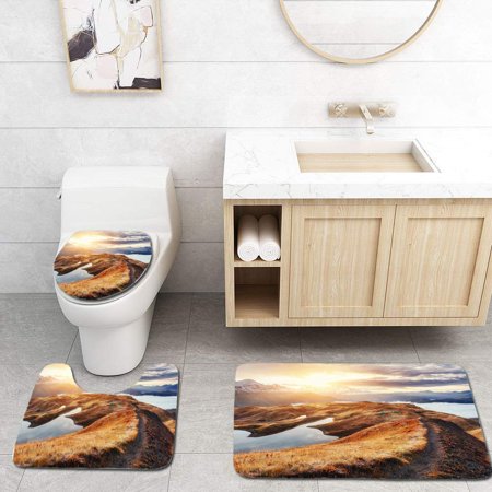 GOHAO Path Leading Ridge Pass Goulet at Sunset Upper Svaneti 3 Piece Bathroom Rugs Set Bath Rug Contour Mat and Toilet Lid Cover