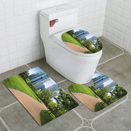 GOHAO Pathway Through a Green City Park 3 Piece Bathroom Rugs Set Bath Rug Contour Mat and Toilet Lid Cover