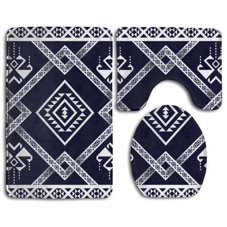 GOHAO Pattern Black and White 3 Piece Bathroom Rugs Set Bath Rug Contour Mat and Toilet Lid Cover