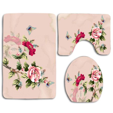 GOHAO Patterns Colors Colorful Butterflies 3 Piece Bathroom Rugs Set Bath Rug Contour Mat and Toilet Lid Cover