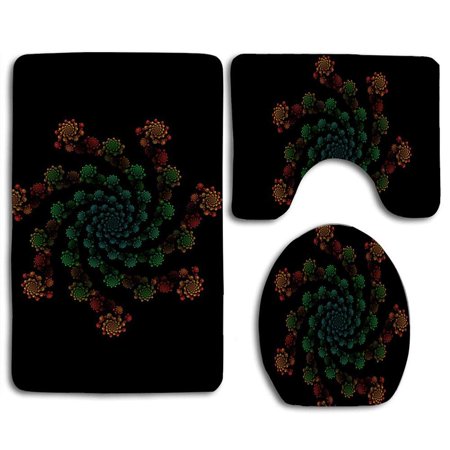 GOHAO Patterns Dark Background 3 Piece Bathroom Rugs Set Bath Rug Contour Mat and Toilet Lid Cover