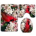 thumbnail image 1 of GOHAO Peach Blossom and Cardinal 3 Piece Bathroom Rugs Set Bath Rug Contour Mat and Toilet Lid Cover, 1 of 2