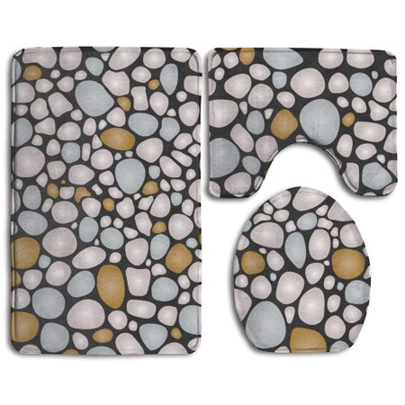 GOHAO Pebbles 3 Piece Bathroom Rugs Set Bath Rug Contour Mat and Toilet Lid Cover