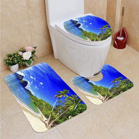 GOHAO Perfect Tropical Beach 3 Piece Bathroom Rugs Set Bath Rug Contour Mat and Toilet Lid Cover