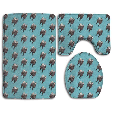 GOHAO Personality Cute Otter 3 Piece Bathroom Rugs Set Bath Rug Contour Mat and Toilet Lid Cover