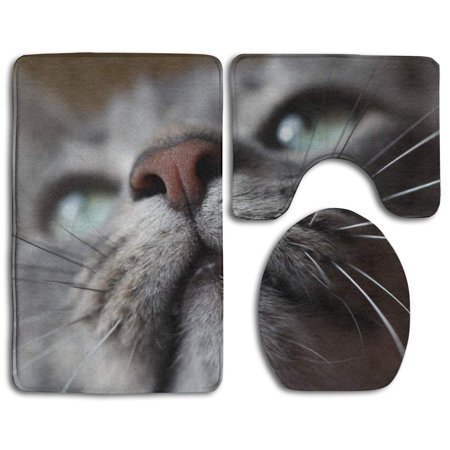GOHAO Petite Cat 3 Piece Bathroom Rugs Set Bath Rug Contour Mat and Toilet Lid Cover