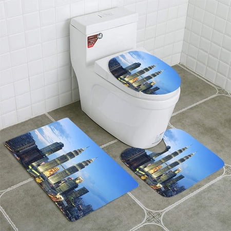 GOHAO Petronas Towers at Sunset Kuala Lumpur Malaysia 3 Piece Bathroom Rugs Set Bath Rug Contour Mat and Toilet Lid Cover