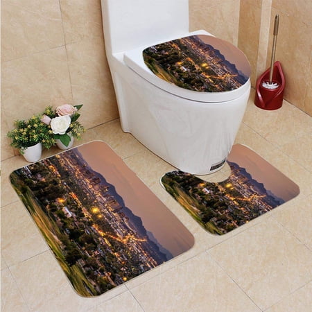 GOHAO Phoenix Arizona Skyline at Sunset 3 Piece Bathroom Rugs Set Bath Rug Contour Mat and Toilet Lid Cover