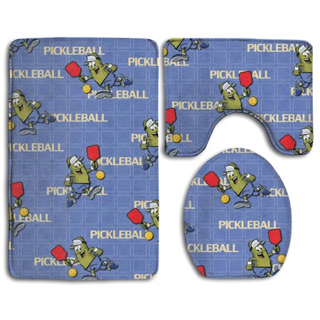 GOHAO Pickleball 3 Piece Bathroom Rugs Set Bath Rug Contour Mat and Toilet Lid Cover