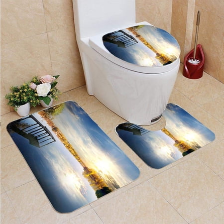 GOHAO Pier Autumn River 3 Piece Bathroom Rugs Set Bath Rug Contour Mat and Toilet Lid Cover