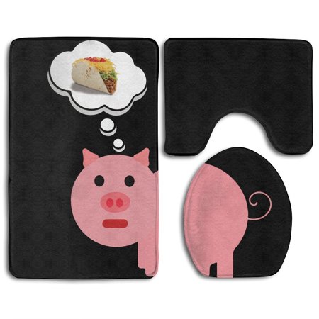 GOHAO Pig Dreaming Taco 3 Piece Bathroom Rugs Set Bath Rug Contour Mat and Toilet Lid Cover