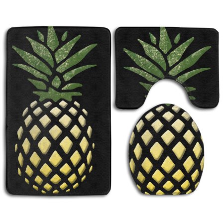 GOHAO Pineapple 3 Piece Bathroom Rugs Set Bath Rug Contour Mat and Toilet Lid Cover