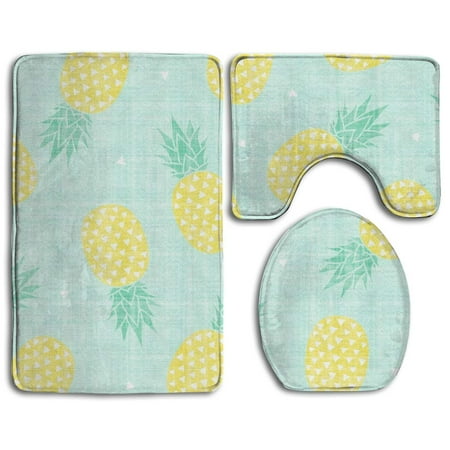 GOHAO Pineapple 3 Piece Bathroom Rugs Set Bath Rug Contour Mat and Toilet Lid Cover
